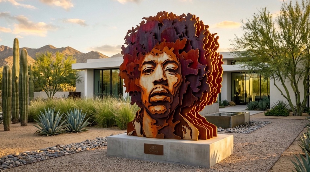 Jimi Hendrix Corten Steel Portrait Sculpture — HAWKEY Designs